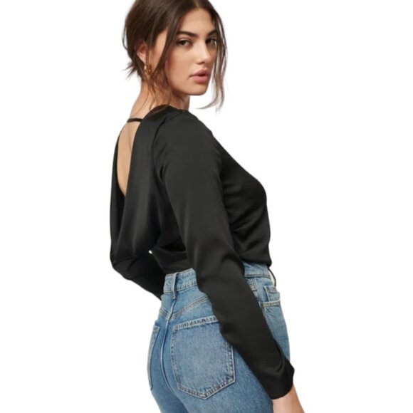 Dynamite Adrien Draped Back Satin Blouse - Picture 1 of 6